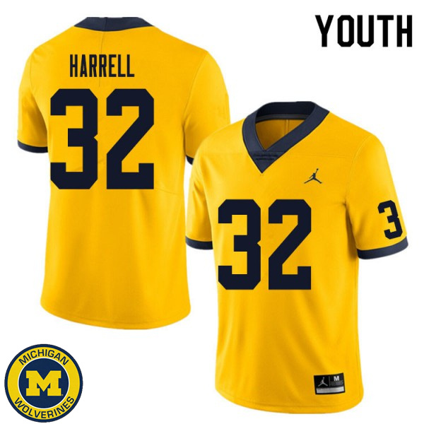 Youth Michigan Wolverines #32 Jaylen Harrell Yellow College Game Jersey